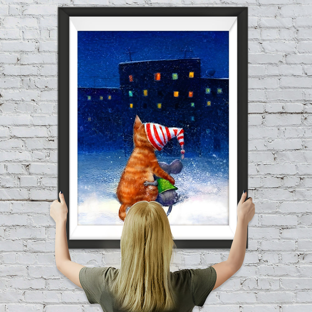 Katze und Maus in der Nacht Diamond Painting