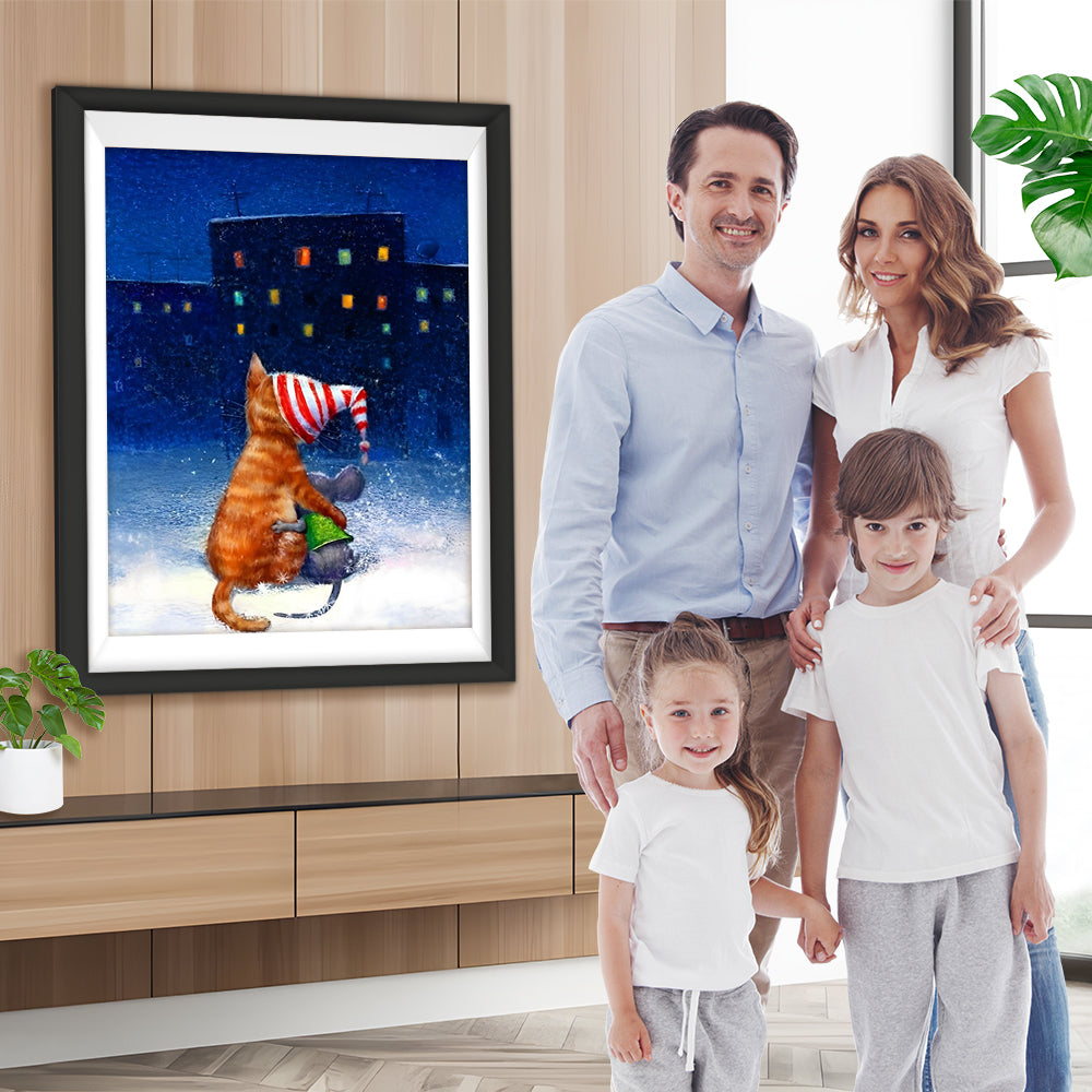 Katze und Maus in der Nacht Diamond Painting