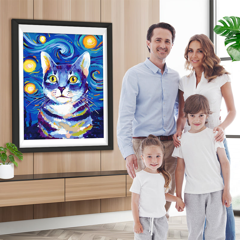 Katze und Nachthimmel Diamond Painting