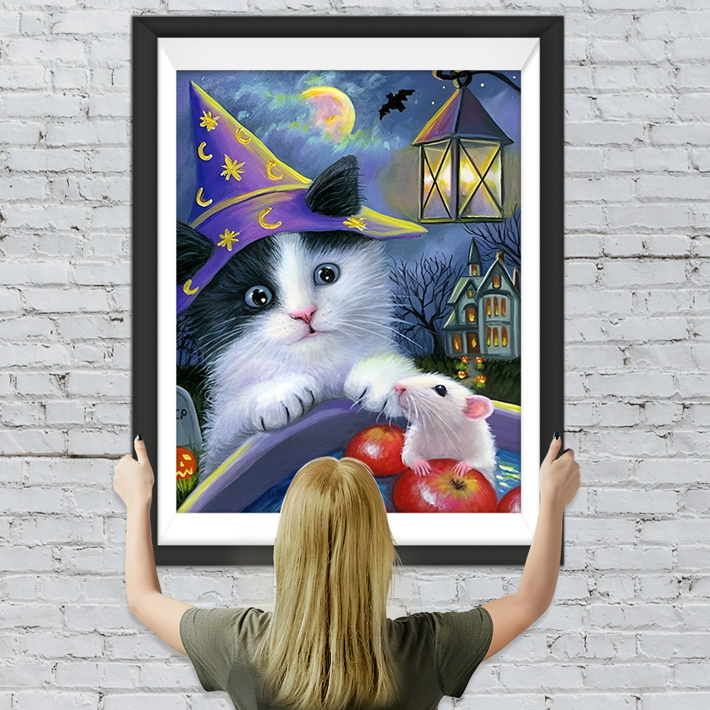 Katze und Ratte an Halloween Diamond Painting