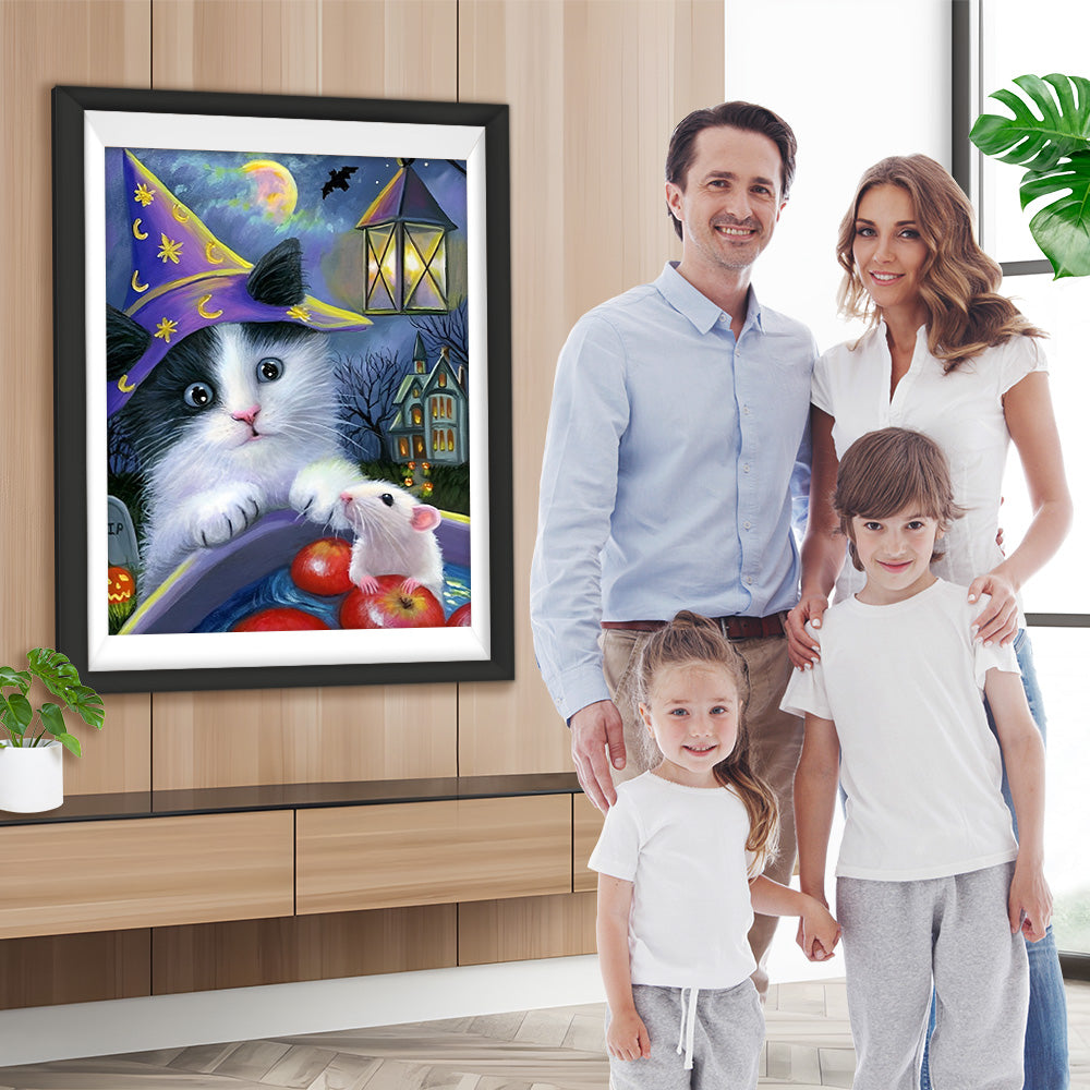 Katze und Ratte an Halloween Diamond Painting