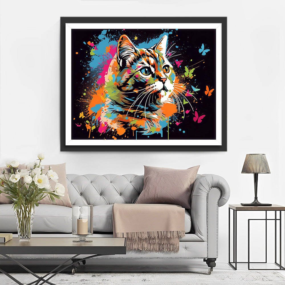 Katze und Schmetterling im Dunkeln Diamond Painting
