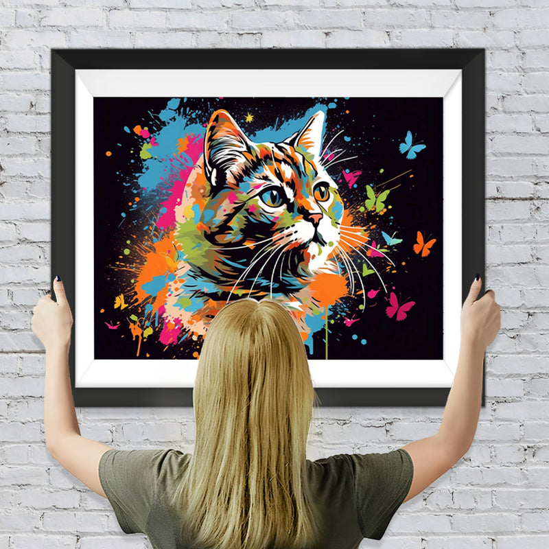 Katze und Schmetterling im Dunkeln Diamond Painting