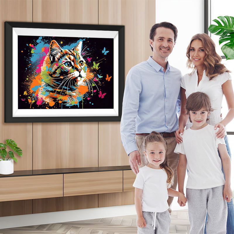 Katze und Schmetterling im Dunkeln Diamond Painting