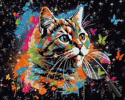 Katze und Schmetterling im Dunkeln Diamond Painting