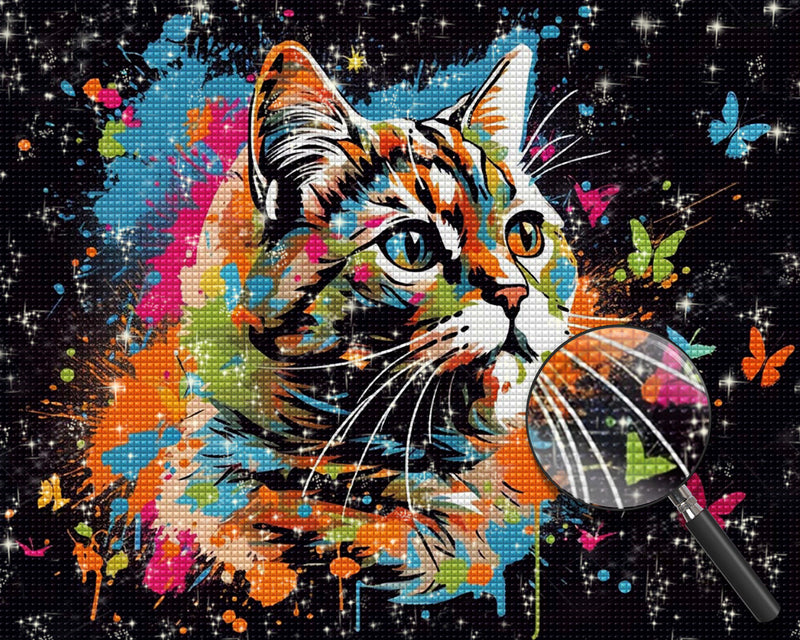 Katze und Schmetterling im Dunkeln Diamond Painting