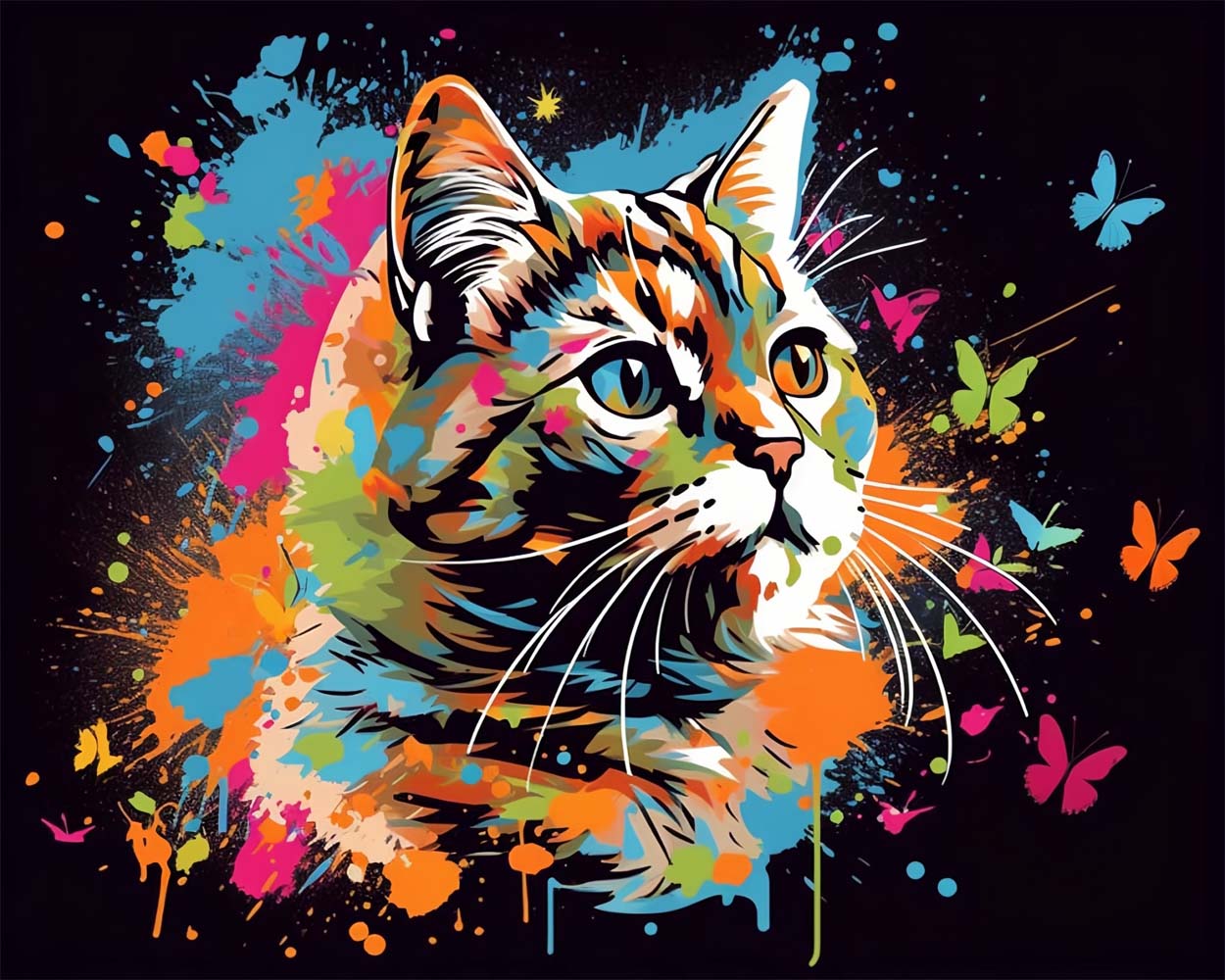 Katze und Schmetterling im Dunkeln Diamond Painting