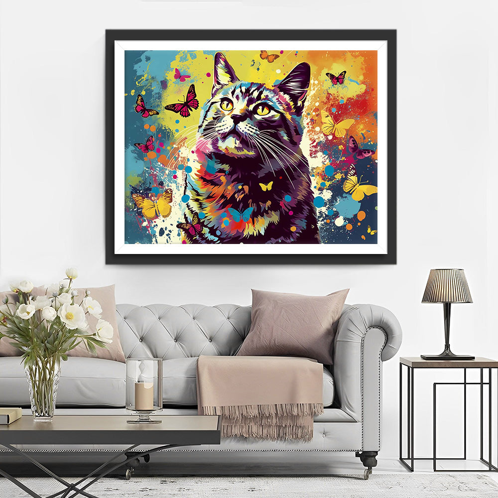 Katze und viele Schmetterlinge Diamond Painting