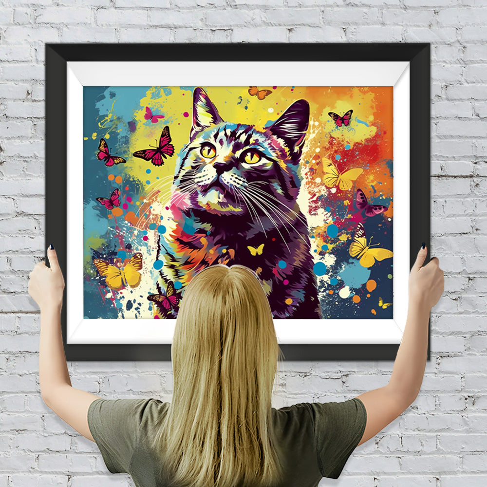 Katze und viele Schmetterlinge Diamond Painting