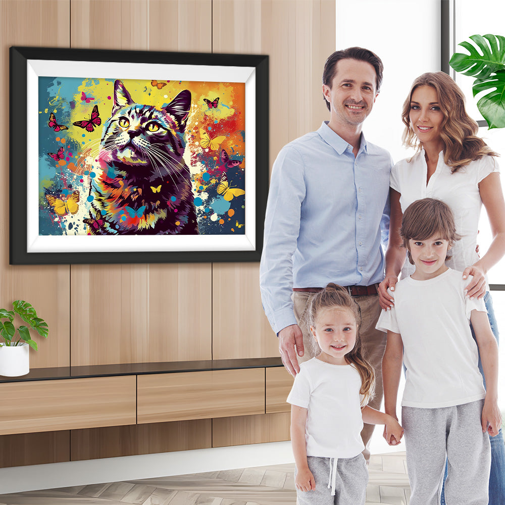 Katze und viele Schmetterlinge Diamond Painting