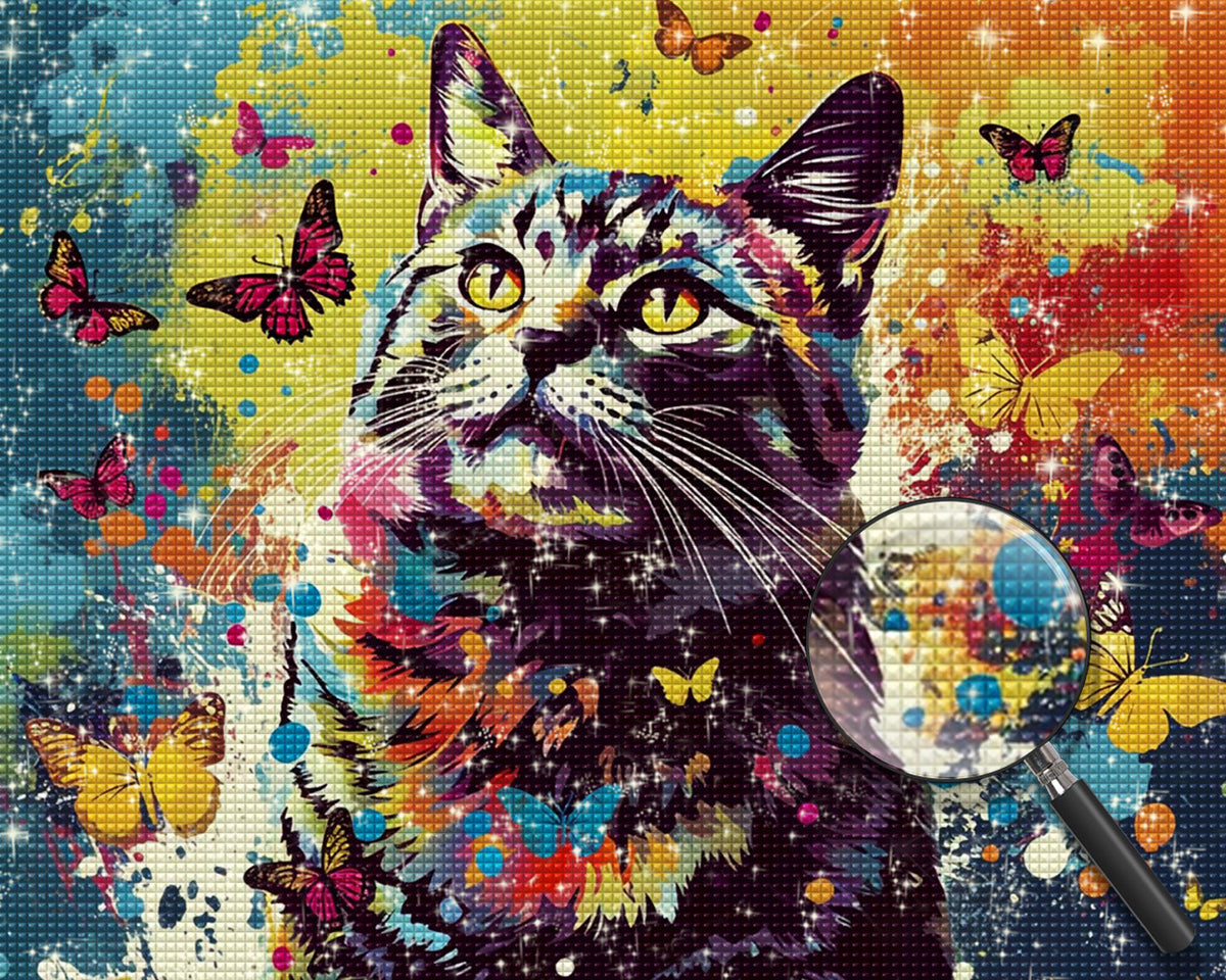 Katze und viele Schmetterlinge Diamond Painting