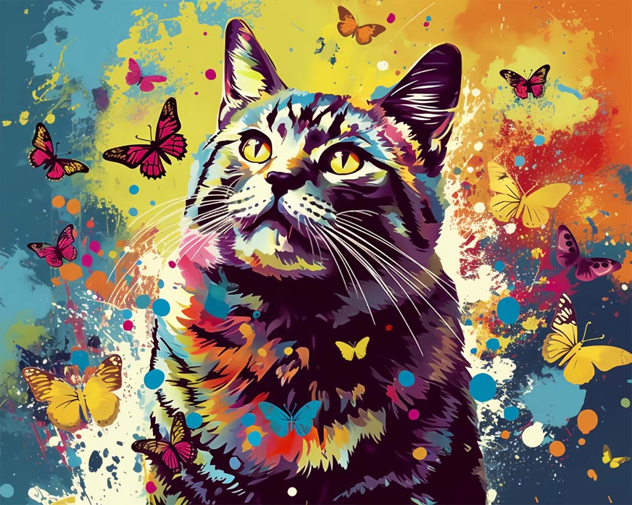 Katze und viele Schmetterlinge Diamond Painting