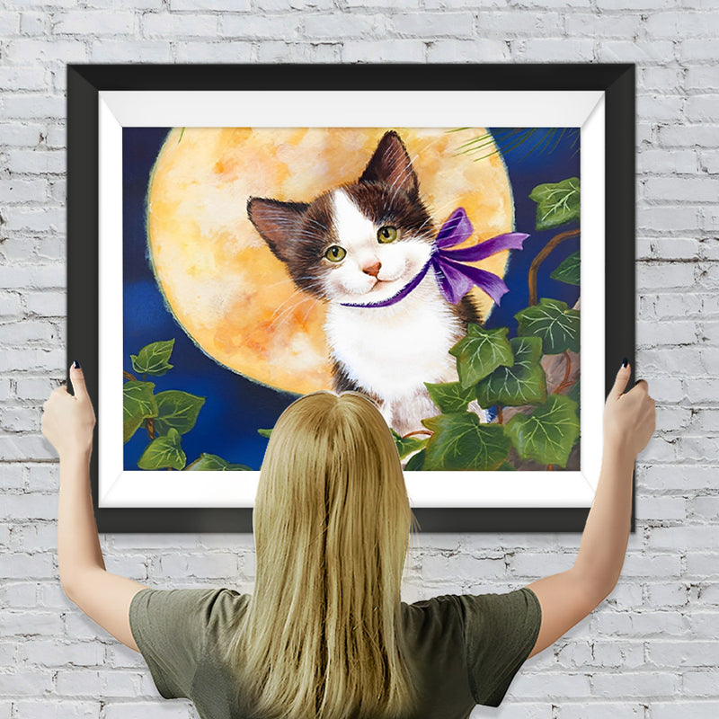 Katze und Vollmond Diamond Painting