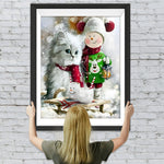 Katze und Weihnachtsschneemann Diamond Painting
