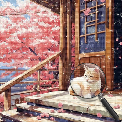 Katze vor dem Holzhaus Diamond Painting
