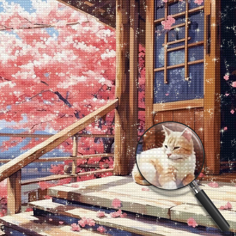 Katze vor dem Holzhaus Diamond Painting