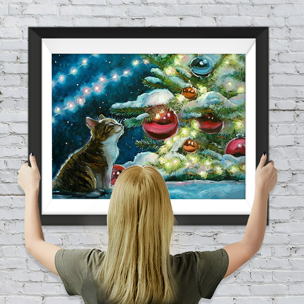 Katze Weihnachtsbaum Diamond Painting