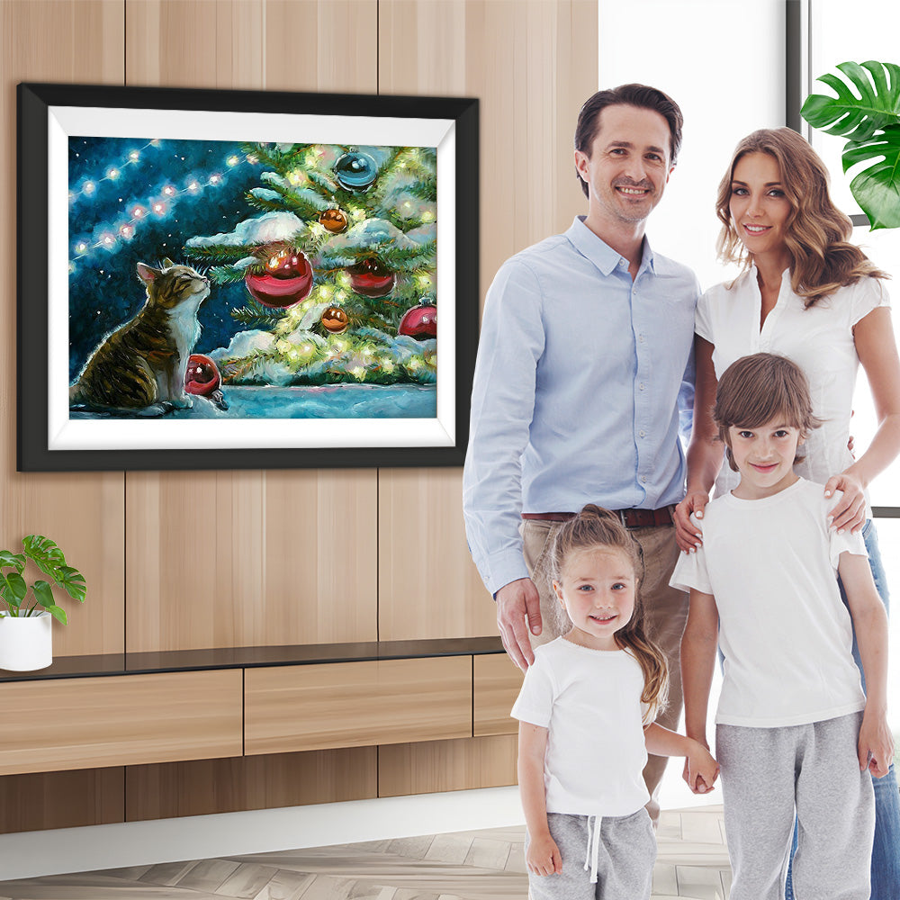 Katze Weihnachtsbaum Diamond Painting