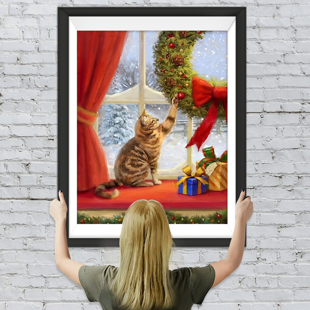 Katze Weihnachtskranz Diamond Painting