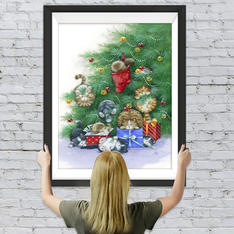 Katzen am Weihnachtsbaum Diamond Painting