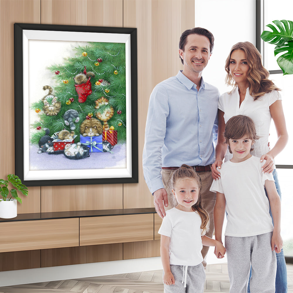 Katzen am Weihnachtsbaum Diamond Painting