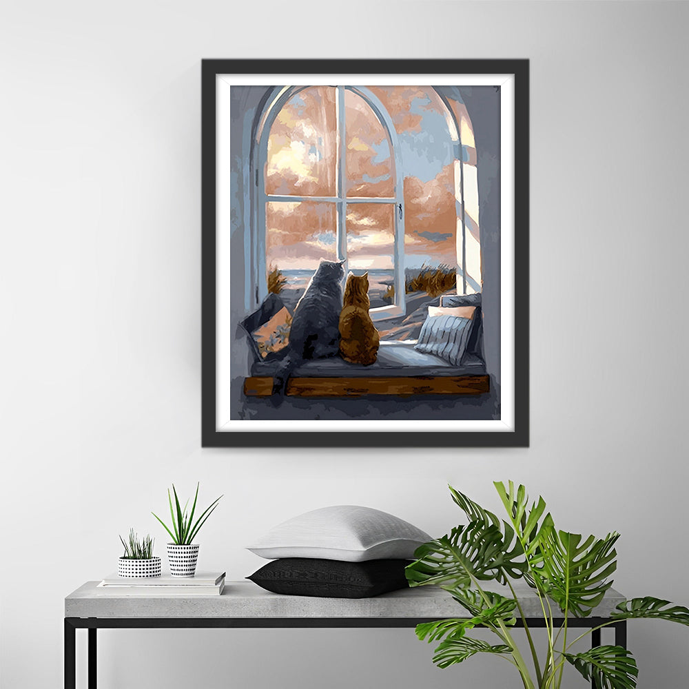 Katzen auf der Fensterbank Diamond Painting