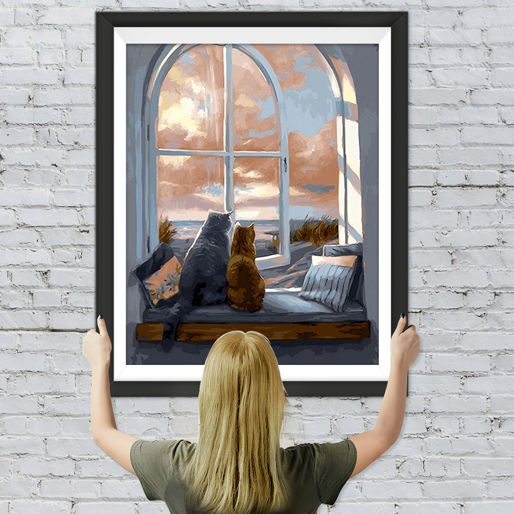 Katzen auf der Fensterbank Diamond Painting