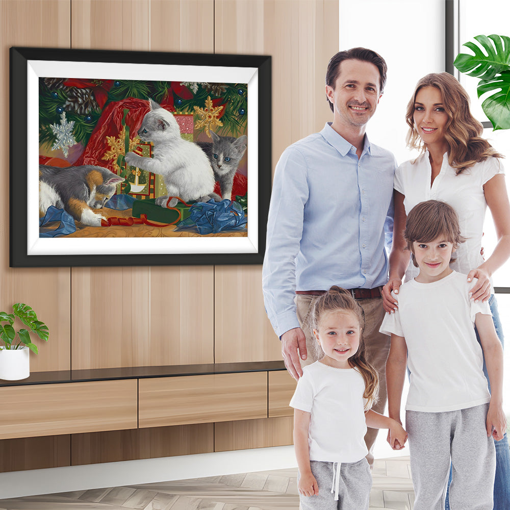 Katzen mit Weihnachtsgeschenken Diamond Painting