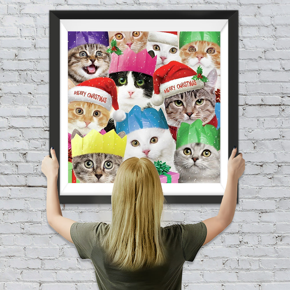 Katzen mit Weihnachtsmützen Diamond Painting