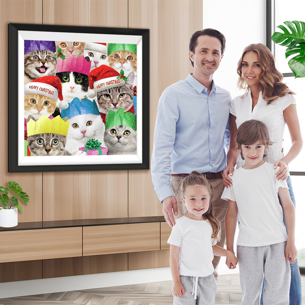 Katzen mit Weihnachtsmützen Diamond Painting