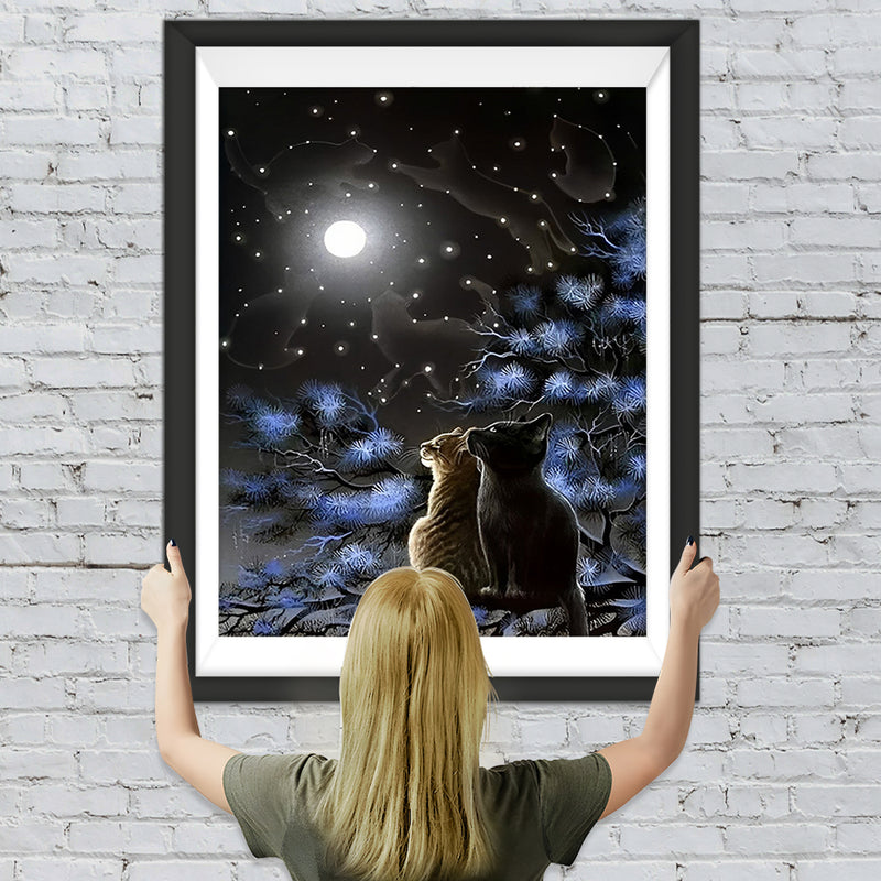 Katzen Mond Baum Diamond Painting