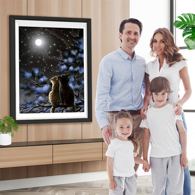 Katzen Mond Baum Diamond Painting