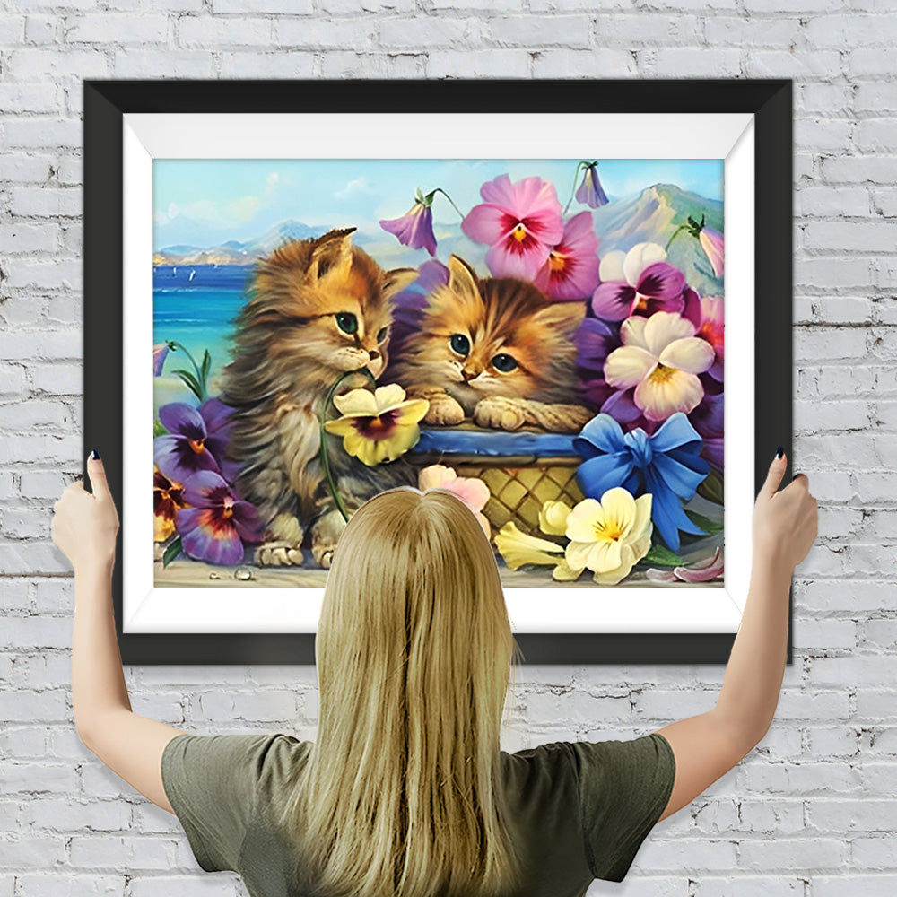 Katzen und bunte Blumen Diamond Painting