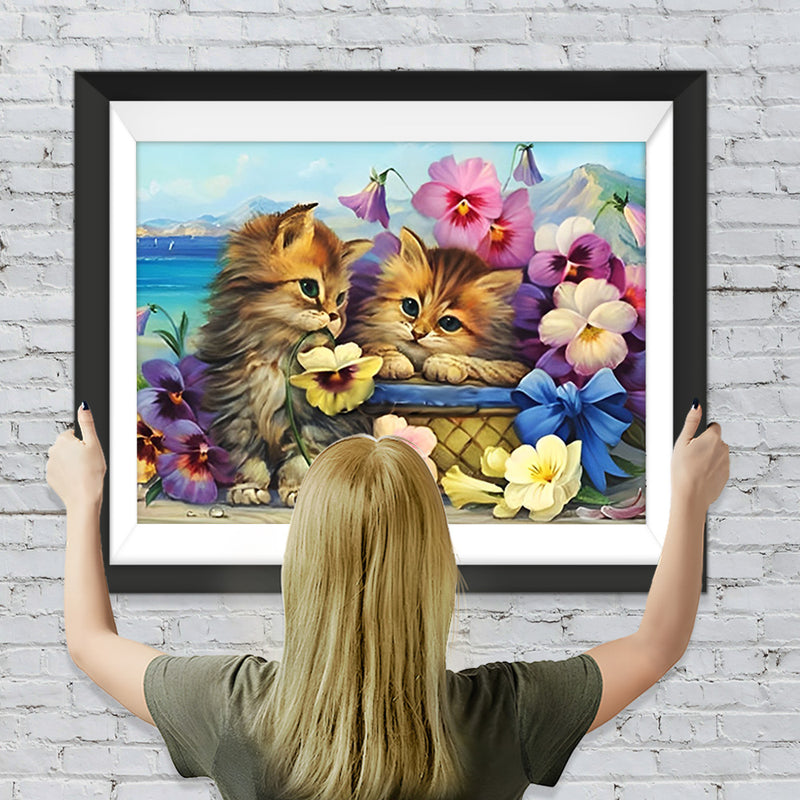 Katzen und bunte Blumen Diamond Painting