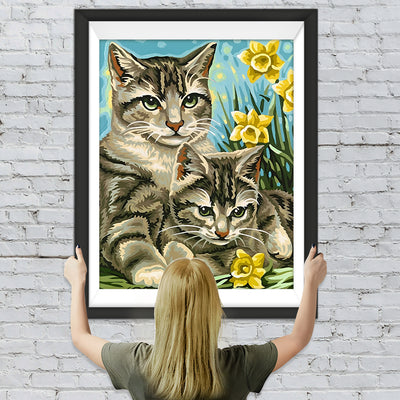 Katzen und gelbe Blumen Diamond Painting