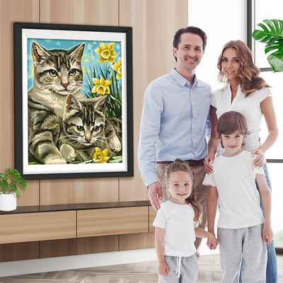 Katzen und gelbe Blumen Diamond Painting