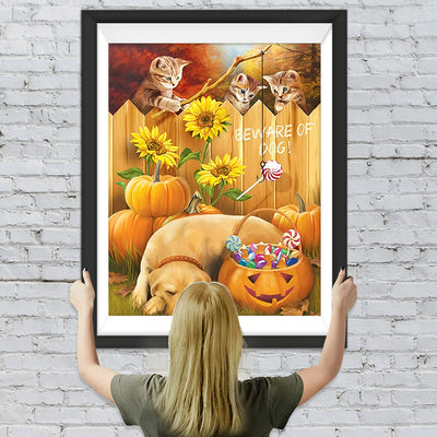 Katzen und Hund an Halloween Diamond Painting