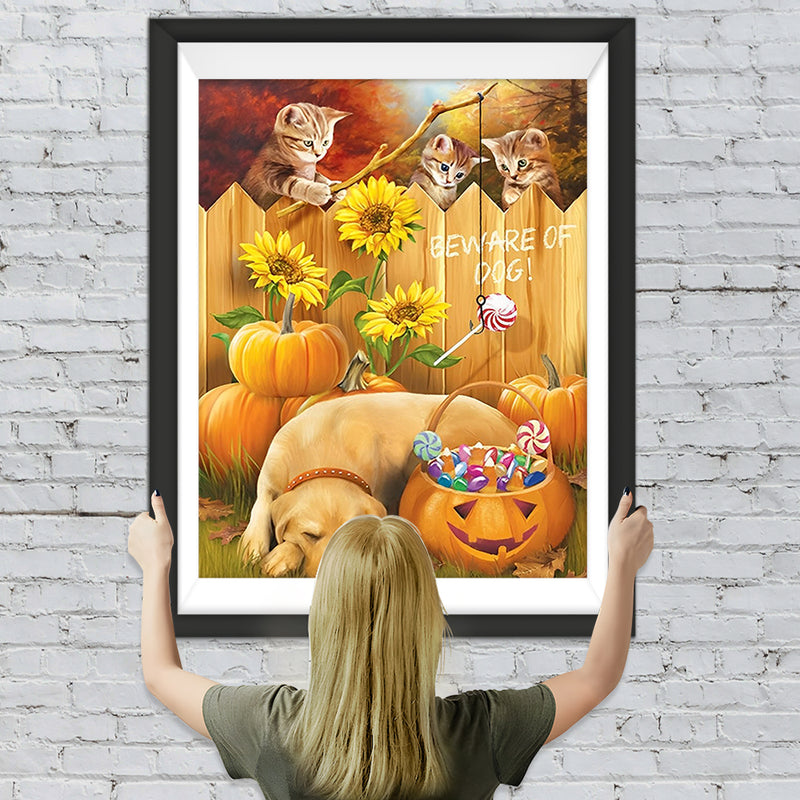 Katzen und Hund an Halloween Diamond Painting