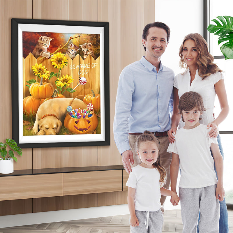 Katzen und Hund an Halloween Diamond Painting
