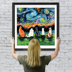 Katzen und sternenklare Nacht Diamond Painting