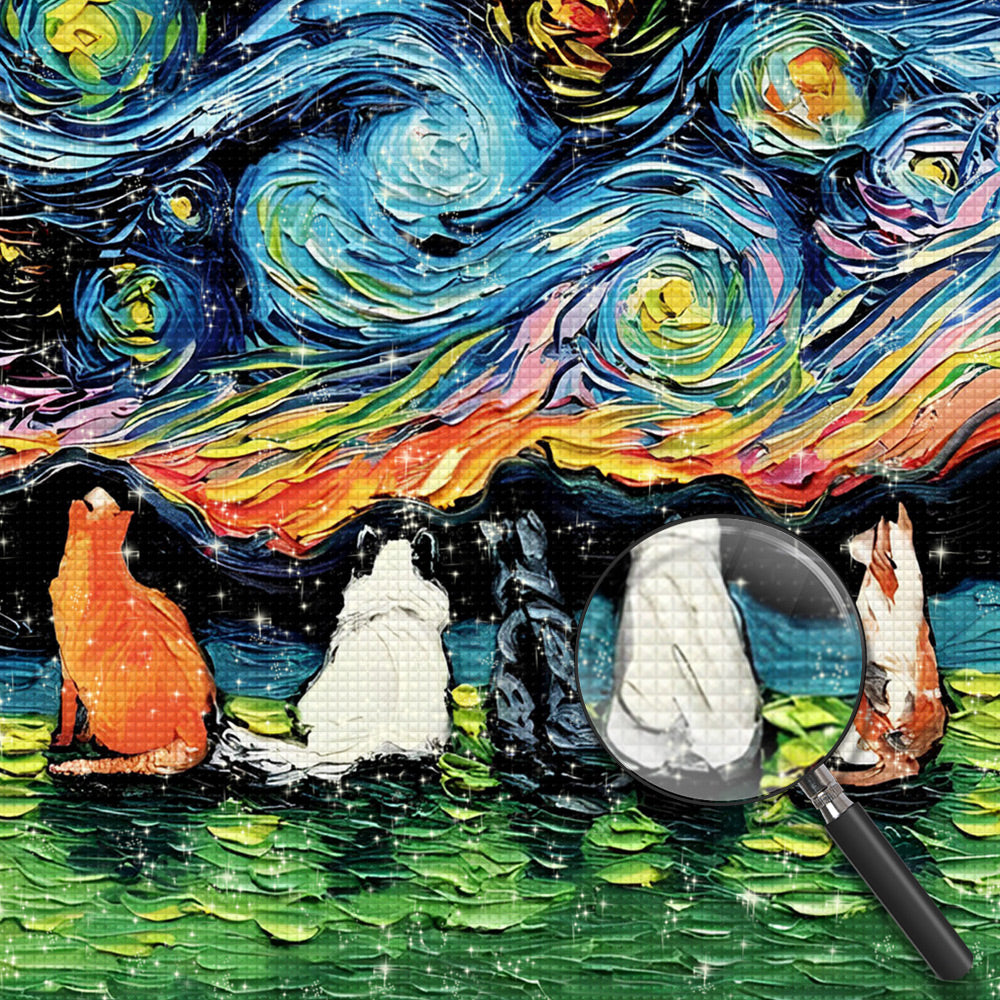 Katzen und sternenklare Nacht Diamond Painting