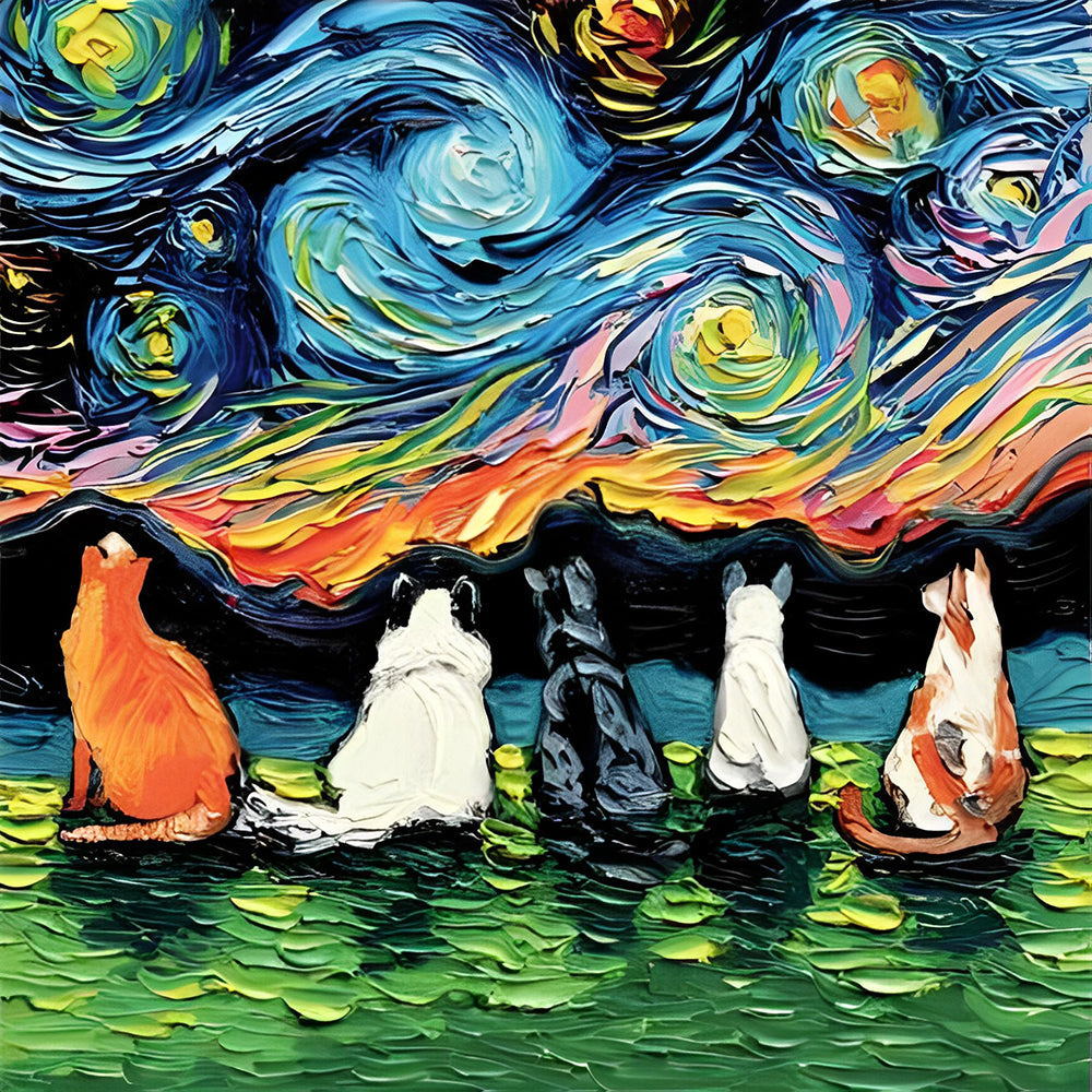 Katzen und sternenklare Nacht Diamond Painting