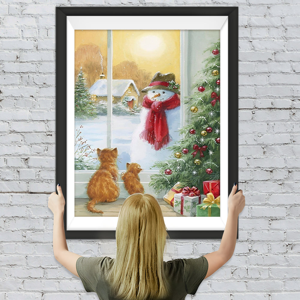 Katzen und Weihnachtsschneemann Diamond Painting