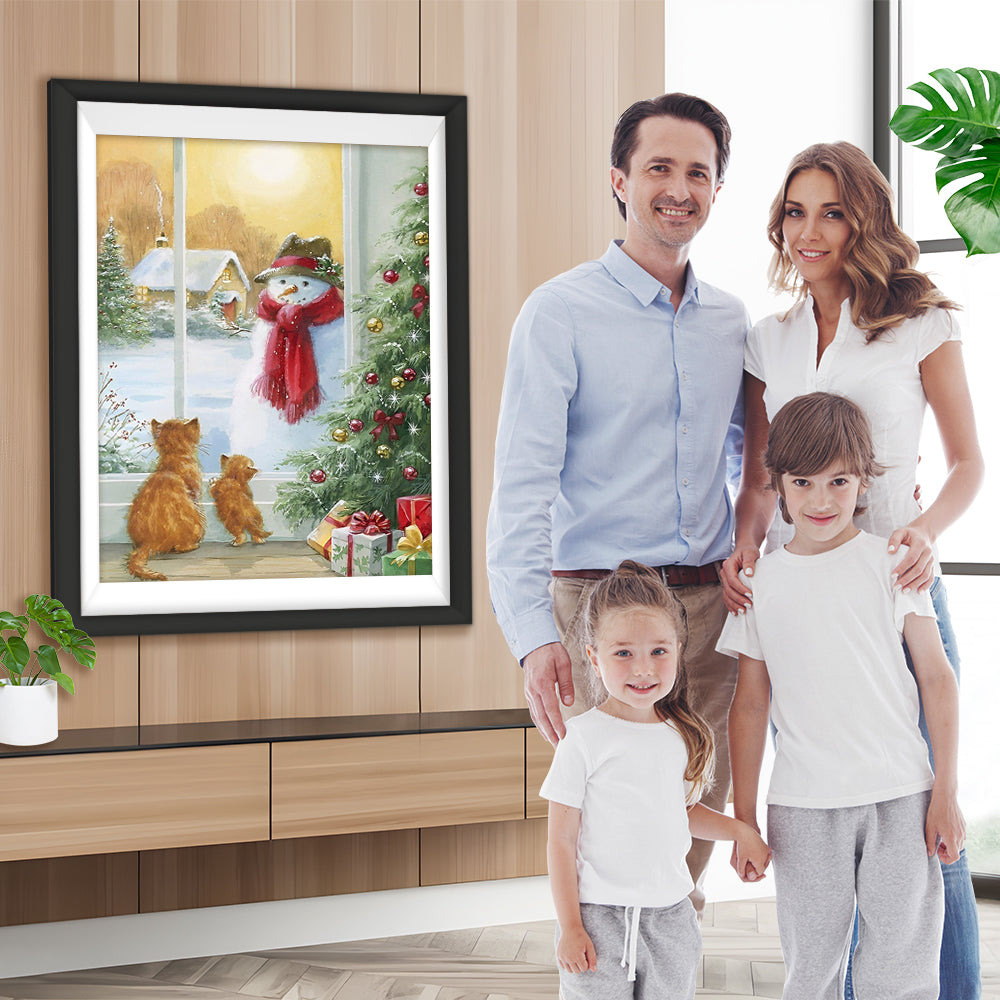Katzen und Weihnachtsschneemann Diamond Painting