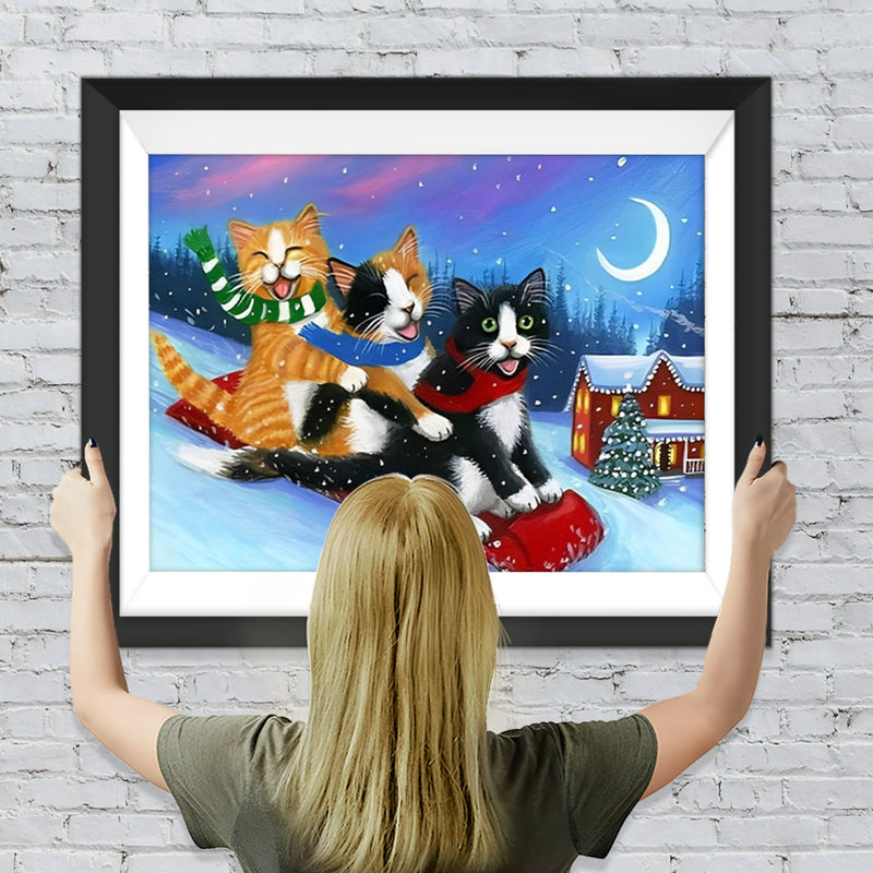 Katzen Weihnachten Schnee Diamond Painting