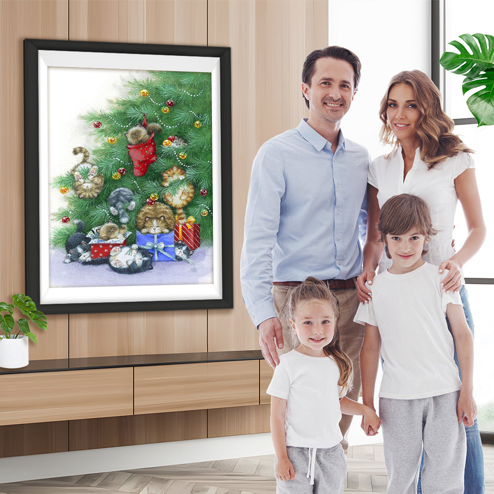 Katzen Weihnachtsbaum Geschenke Diamond Painting