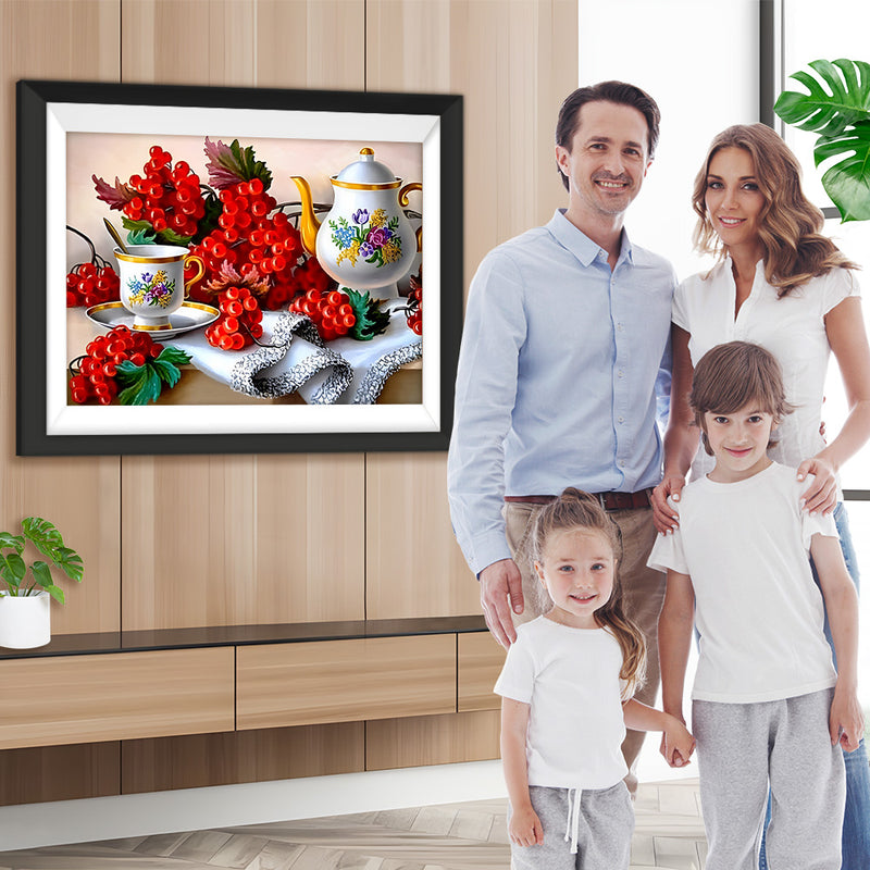 Keramikgeschirr und rote Beeren Diamond Painting