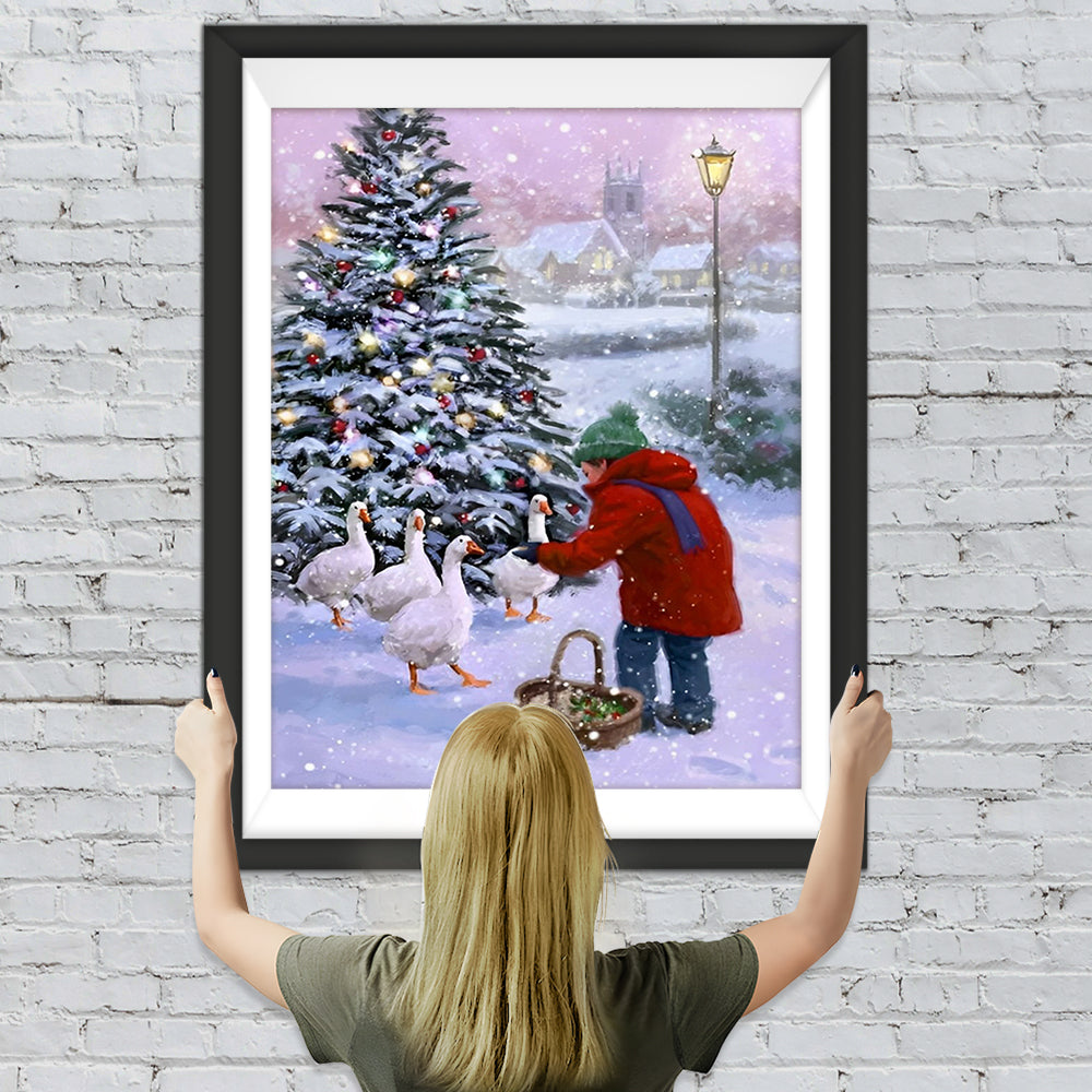 Kind Gänse Weihnachtsbaum Diamond Painting