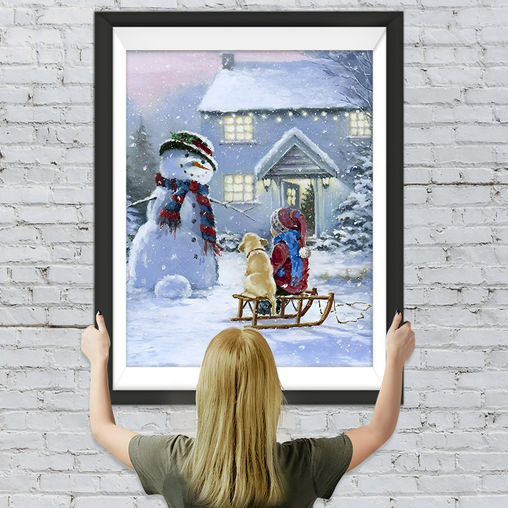 Kind Hund Weihnachtsschneemann Diamond Painting