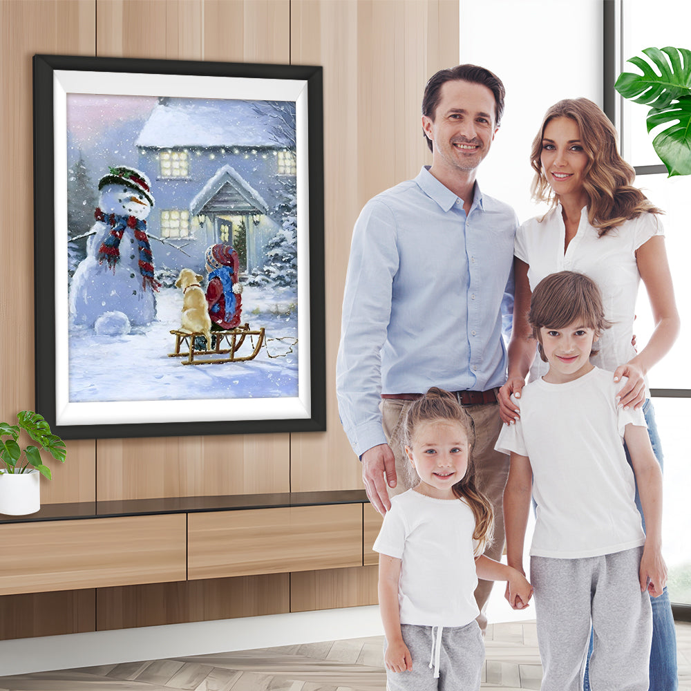 Kind Hund Weihnachtsschneemann Diamond Painting